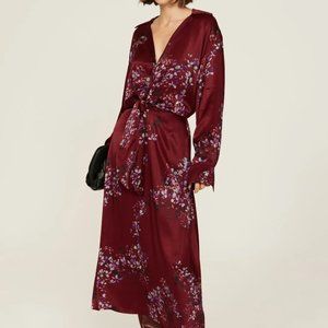 VINCE Forsythia Tie Front Dress- Burgundy XS